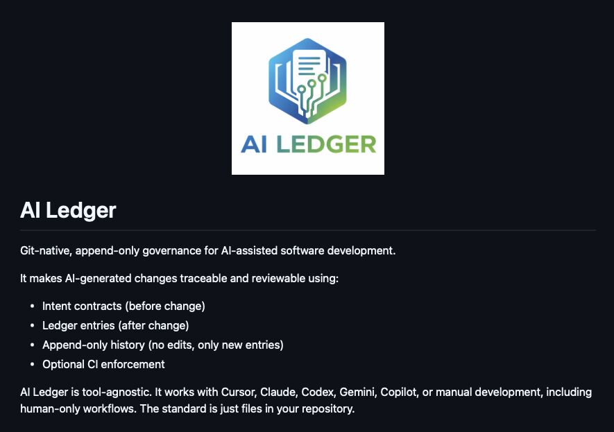 AI Ledger, a Git-native governance standard for AI change traceability